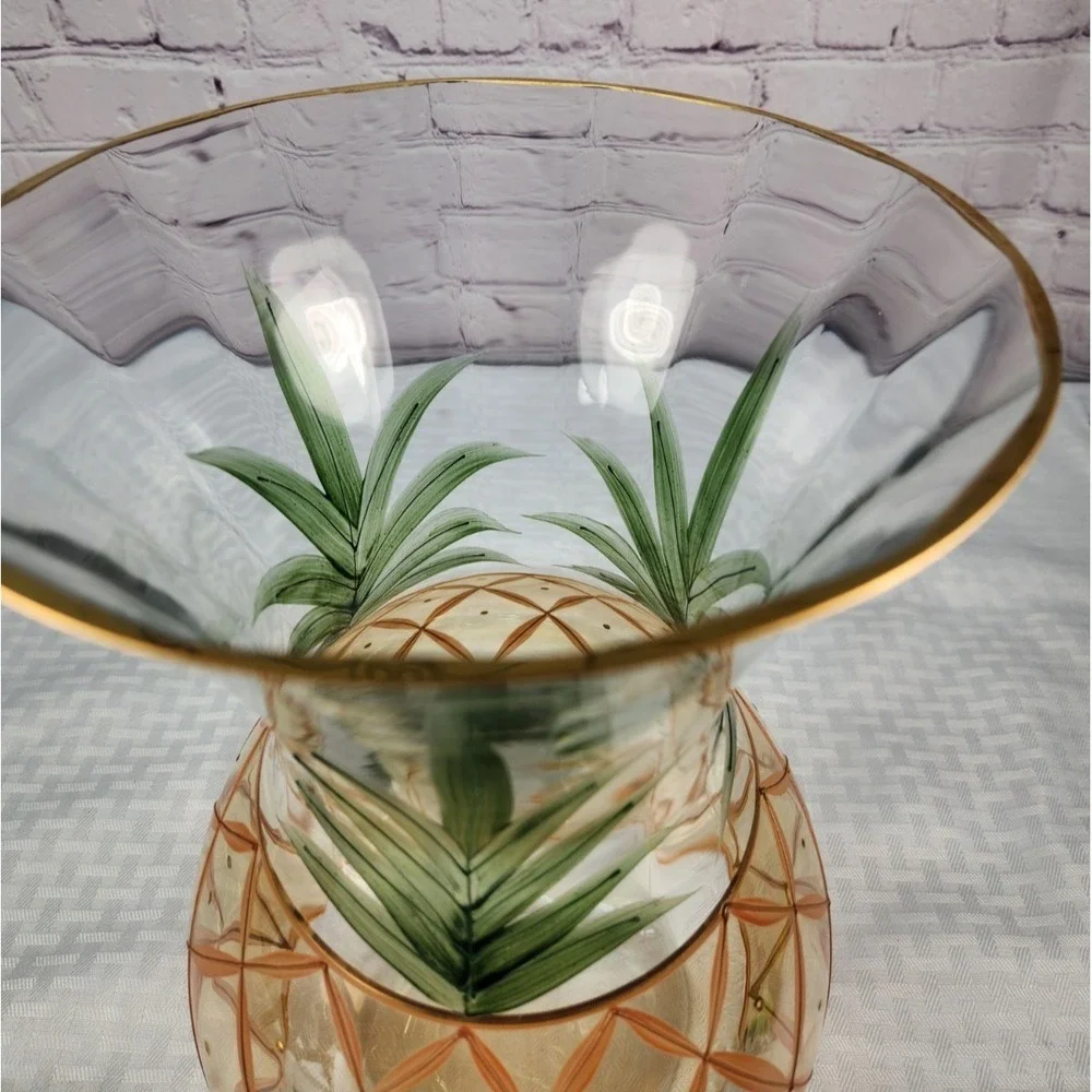 Vintage Large Romanian Handcrafted Hand Painted Crystal Pineapple Vase Decor 12